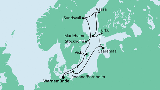 Routenverlauf für Schärengärten der Ostsee mit AIDAaura am 09.08.20