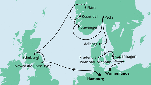 Routenverlauf für Skandinavien & Großbritannien mit AIDAaura am 26.07.20
