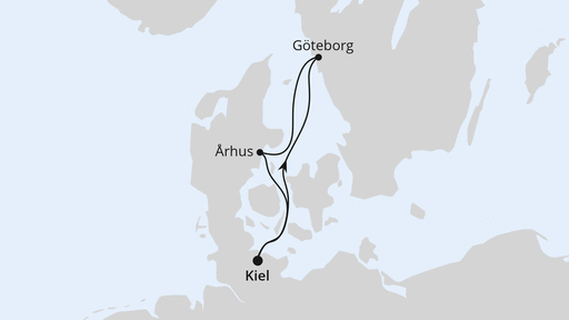 Routenverlauf für Kurzreise nach Århus & Göteborg ab Kiel mit AIDAbella am 10.09.26