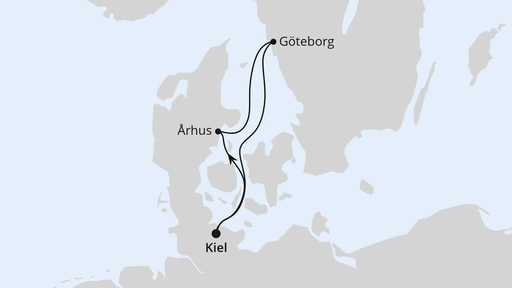 Routenverlauf für Kurzreise nach Århus & Göteborg ab Kiel mit AIDAbella am 21.09.26