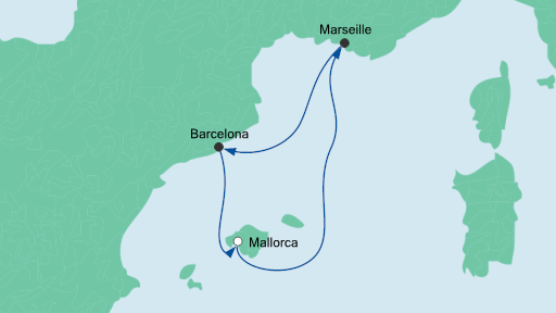 Routenverlauf für Kurzreise ab Mallorca mit AIDAbella am 30.04.20