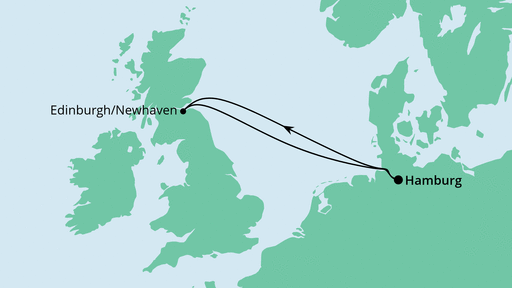 Routenverlauf für Kurzreise nach Schottland mit AIDAbella am 26.04.23