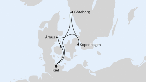 Routenverlauf für Kurzreise nach Schweden & Dänemark mit AIDAbella am 22.05.24