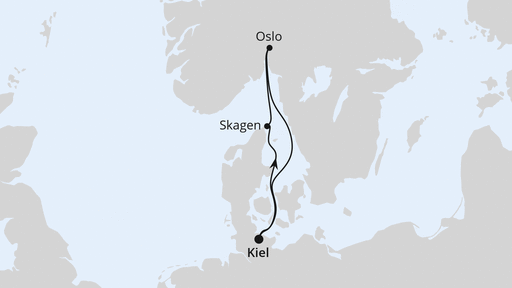 Routenverlauf für Kurzreise nach Oslo & Skagen ab Kiel mit AIDAbella am 27.09.26