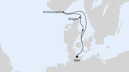 Routenverlauf für Kurzreise Norwegen & Dänemark ab Kiel 1 mit AIDAbella am 14.05.27