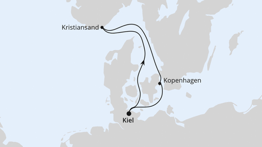 Routenverlauf für Kurzreise Norwegen & Dänemark ab Kiel 2 mit AIDAbella am 12.09.27