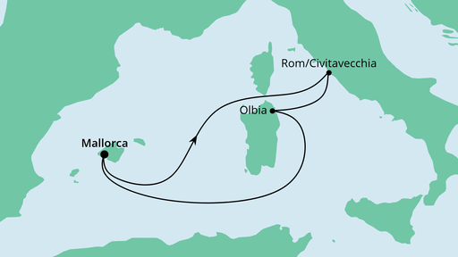 Routenverlauf für Frühling am Mittelmeer 1 mit AIDAbella am 10.03.20 Routenverlauf für Frühling am Mittelmeer 1 mit AIDAbella am 10.03.20
