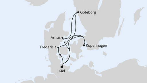 Routenverlauf für Dänemark ab Kiel mit AIDAbella am 20.09.27 Routenverlauf für Dänemark ab Kiel mit AIDAbella am 20.09.27
