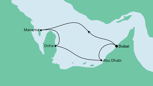 Routenverlauf für Orient ab Dubai mit AIDAbella am 11.12.21 Routenverlauf für Orient ab Dubai mit AIDAbella am 11.12.21