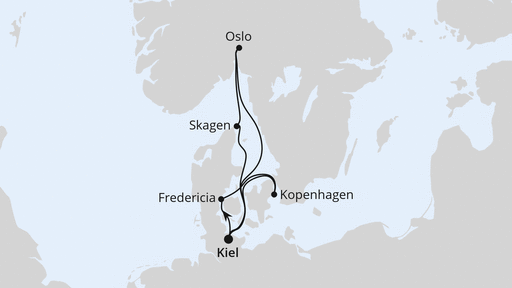 Routenverlauf für Skandinavien mit Oslo ab Kiel mit AIDAbella am 30.08.26 Routenverlauf für Skandinavien mit Oslo ab Kiel mit AIDAbella am 30.08.26