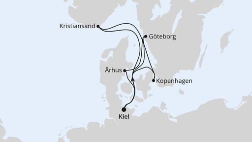 Routenverlauf für Skandinavien mit Göteborg ab Kiel mit AIDAbella am 06.09.26
