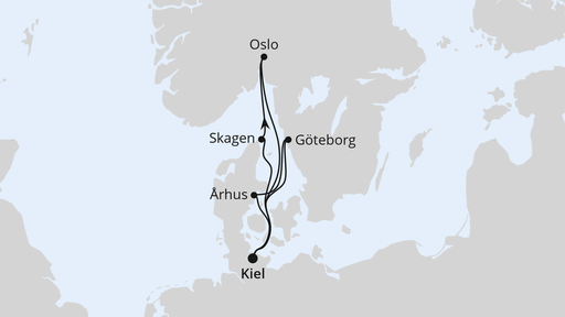 Routenverlauf für Skandinavien mit Oslo ab Kiel mit AIDAbella am 27.09.26 Routenverlauf für Skandinavien mit Oslo ab Kiel mit AIDAbella am 27.09.26