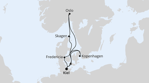 Routenverlauf für Skandinavien mit Oslo ab Kiel mit AIDAbella am 05.09.27 Routenverlauf für Skandinavien mit Oslo ab Kiel mit AIDAbella am 05.09.27