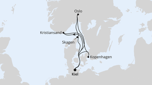 Routenverlauf für Norwegen & Dänemark ab Kiel 1 mit AIDAbella am 12.09.27
