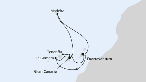 Routenverlauf für Kanarische Inselwelt & Madeira mit AIDAbella am 28.11.25 Routenverlauf für Kanarische Inselwelt & Madeira mit AIDAbella am 28.11.25