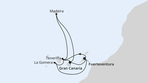 Routenverlauf für Kanarische Inselwelt & Madeira mit AIDAbella am 12.12.25 Routenverlauf für Kanarische Inselwelt & Madeira mit AIDAbella am 12.12.25