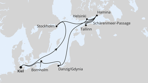 Routenverlauf für Weiße Nächte in der Ostsee mit AIDAbella am 10.06.25 Routenverlauf für Weiße Nächte in der Ostsee mit AIDAbella am 10.06.25