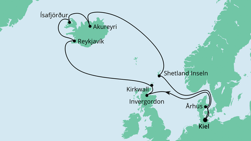 Routenverlauf für Nordische Inseln mit Island mit AIDAbella am 17.05.20 Routenverlauf für Nordische Inseln mit Island mit AIDAbella am 17.05.20