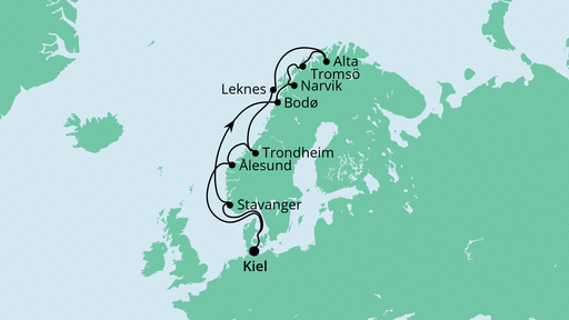 Routenverlauf für Herbstliche Nordlichter ab Kiel mit AIDAbella am 04.09.22 Routenverlauf für Herbstliche Nordlichter ab Kiel mit AIDAbella am 04.09.22