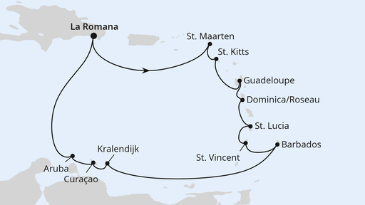 Routenverlauf für Karibische Inseln ab Dominikanische Republik 1 mit AIDAbella am 22.01.28