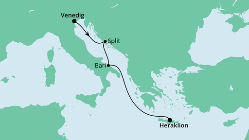 Routenverlauf für Von Venedig nach Kreta 2 mit AIDAblu am 25.10.20