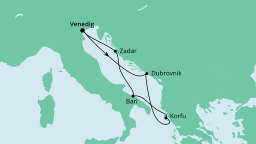Routenverlauf für Adria ab Venedig mit AIDAblu am 19.07.20 Routenverlauf für Adria ab Venedig mit AIDAblu am 19.07.20