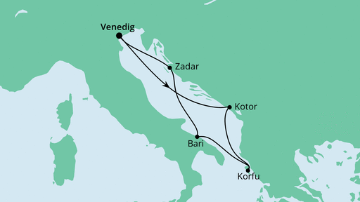 Routenverlauf für Adria ab Venedig mit AIDAblu am 11.10.20