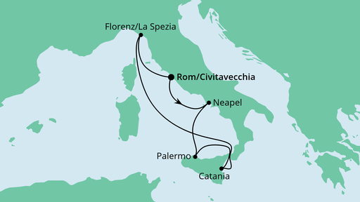 Routenverlauf für Bella Italia ab Civitavecchia mit AIDAblu am 21.11.20
