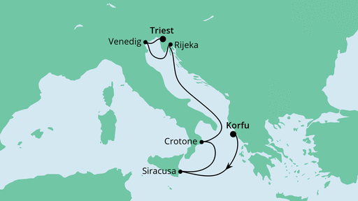 Routenverlauf für Von Korfu nach Triest mit AIDAblu am 23.10.22