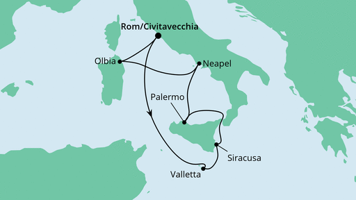 Routenverlauf für Italien & Malta mit AIDAblu am 12.03.23