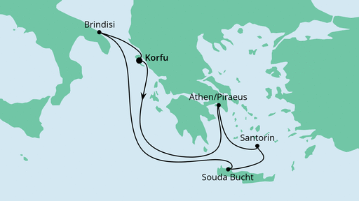 Routenverlauf für Griechenland ab Korfu mit AIDAblu am 17.09.23 Routenverlauf für Griechenland ab Korfu mit AIDAblu am 17.09.23