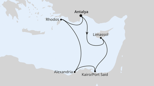 Routenverlauf für Östliches Mittelmeer mit Ägypten mit AIDAblu am 03.11.24