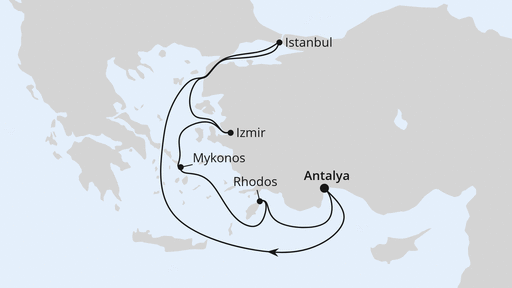 Routenverlauf für Östliches Mittelmeer mit Istanbul mit AIDAblu am 10.11.24