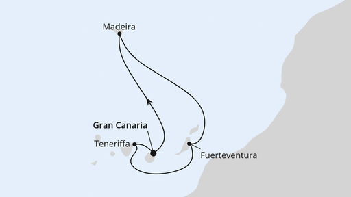 Routenverlauf für Kanaren & Madeira mit AIDAblu am 09.02.25