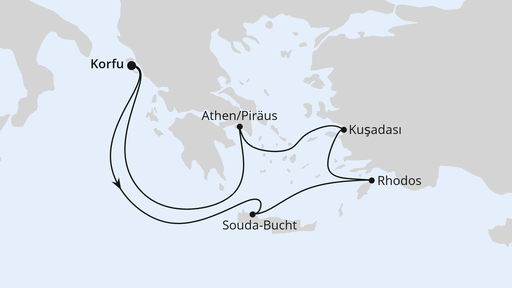 Routenverlauf für Griechenland ab Korfu mit AIDAblu am 31.05.25 Routenverlauf für Griechenland ab Korfu mit AIDAblu am 31.05.25