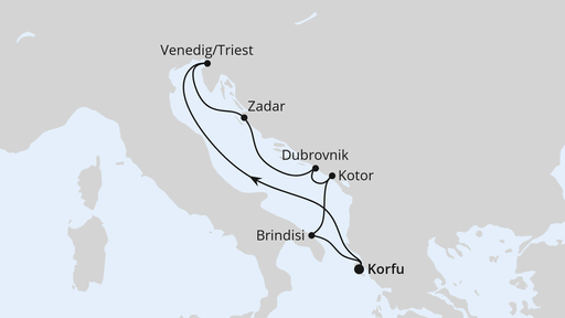 Routenverlauf für Adria ab Korfu mit AIDAblu am 21.06.25