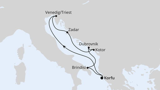 Routenverlauf für Adria ab Korfu mit AIDAblu am 19.07.25