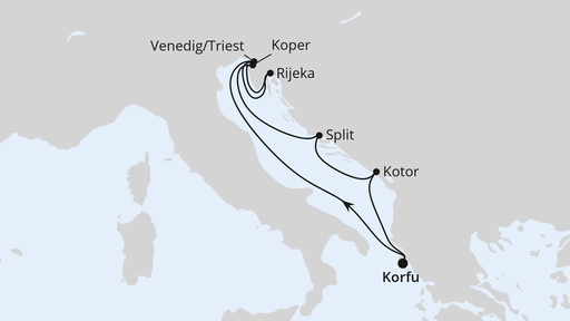 Routenverlauf für Adria ab Korfu 2 mit AIDAblu am 30.08.25 Routenverlauf für Adria ab Korfu 2 mit AIDAblu am 30.08.25