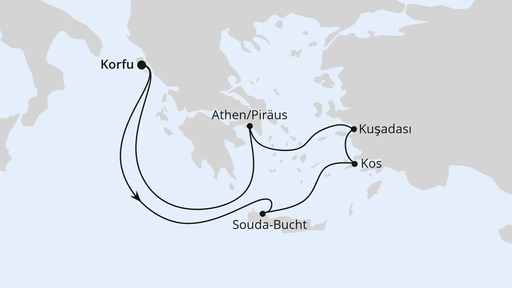 Routenverlauf für Griechenland ab Korfu mit AIDAblu am 06.09.25 Routenverlauf für Griechenland ab Korfu mit AIDAblu am 06.09.25