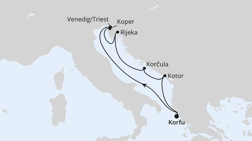 Routenverlauf für Adria ab Korfu 2 mit AIDAblu am 27.09.25 Routenverlauf für Adria ab Korfu 2 mit AIDAblu am 27.09.25