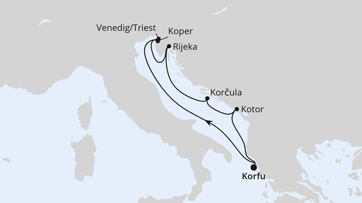 Routenverlauf für Adria ab Korfu 2 mit AIDAblu am 22.08.26 Routenverlauf für Adria ab Korfu 2 mit AIDAblu am 22.08.26