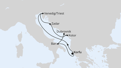 Routenverlauf für Adria ab Korfu 1 mit AIDAblu am 03.10.26 Routenverlauf für Adria ab Korfu 1 mit AIDAblu am 03.10.26