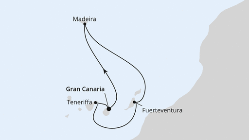 Routenverlauf für Kanaren & Madeira mit AIDAblu am 03.01.27