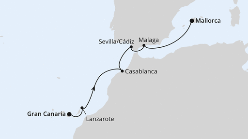 Routenverlauf für Kanaren, Marokko & Andalusien ab Gran Canaria 2 mit AIDAblu am 17.01.27