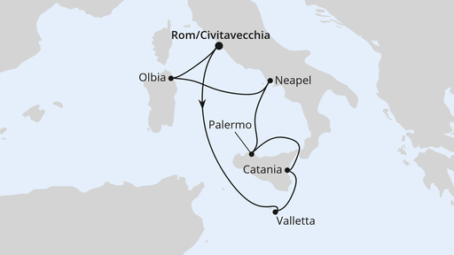 Routenverlauf für Italien & Malta mit AIDAblu am 14.03.27 Routenverlauf für Italien & Malta mit AIDAblu am 14.03.27