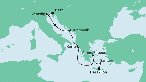 Routenverlauf für Von Triest nach Kreta mit AIDAblu am 17.11.22 Routenverlauf für Von Triest nach Kreta mit AIDAblu am 17.11.22