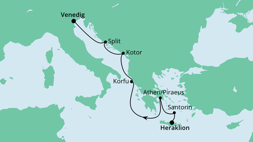 Routenverlauf für Von Kreta nach Venedig mit AIDAblu am 27.03.20
