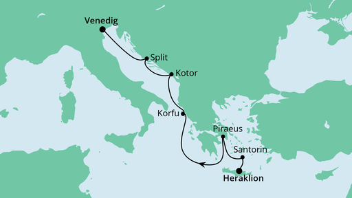 Routenverlauf für Von Kreta nach Venedig mit AIDAblu am 26.03.21