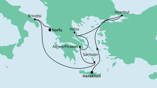 Routenverlauf für Von Kreta nach Korfu mit AIDAblu am 01.04.22 Routenverlauf für Von Kreta nach Korfu mit AIDAblu am 01.04.22