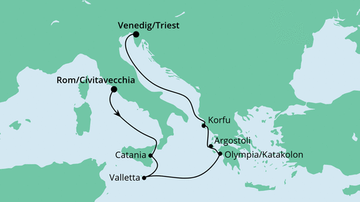 Routenverlauf für Von Civitavecchia nach Triest mit AIDAblu am 16.04.23 Routenverlauf für Von Civitavecchia nach Triest mit AIDAblu am 16.04.23